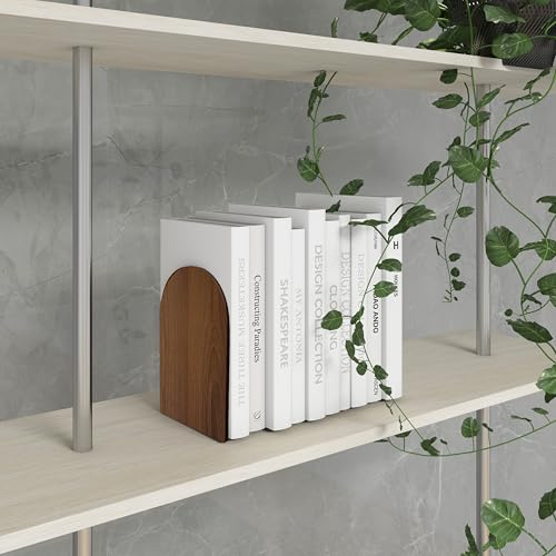 Brosisincorp Walnut Wood Book Ends for Shelves - Hand Polished Edges, Non-Skid Bookends for Heavy Duty Book Holders Office Desk Shelves Decorative Book Organizer, 6.69"H x 4.72"W x 3.94"L (1 Pairs) - color: 1 Pairs-round