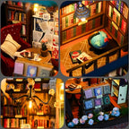 MEINESQIS Book Nook DIY Miniatures Book Nook Kit Store 3D Creative Decorative Bookend Bookshelf Insert Wooden Puzzle with Led Suitable for Teenagers Adults Halloween Christmas Decoration Gifts, Blue