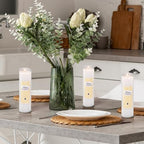 KONNI 2x8 Inch White Pillar Candles in Glass Set of 3, Devotional Prayer Candle, Unscented Religious Candles, 105 Hours Emergency Long Burning, Ideal for Memorials, Vigil, Blessing - color: White