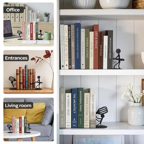 ENCIMART Bookends Decorative Metal Book Ends for Shelves, Kitchen Bookends for Heavy Books, Unique Cute Cookbook Organizer Book Holder for Kitchen Housewarming Cooking Book Lover Gifts - color: Black Cook