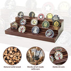 Challenge Coin Display Stand, Solid Wood Military Coin Holder Display, 9 Rows of Challenge Coin Holders, Holds 45-60 Coins