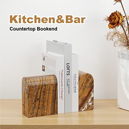 Koville Indian Natural Marble Bookends for Shelves, Book Ends for Heavy Books, 13LBS Ultra Heavy Duty Book Holders, Triumphal Arch Bookends Bookshelf Decor for Movies/CDs/Video Games(Rainforest Gold) - color: Brown Red Marble-rainforest Gold, size: 13lb