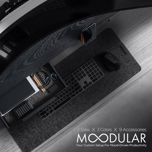 ULTRARM Moodular Wooden Monitor Stand 45.6” (116cm) Large Desk Organizer with Metal Slide Rails for Drawer, Tray, Laptop, Tablet, Phone & Headphones Customizable Riser for Organized Workspace Black