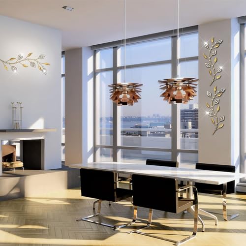 Cityelf 3 Set Crystal Leaf Wall Art Sculpture Iron Tree Leaves Branch Hanging Wall Décor Jeweled Bling Home Deor Acrylic Diamond Accent … - color: gold set 3