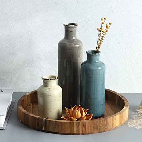 CUCUMI Ceramic Vases Set of 3, Rustic Coastal Vases Home Decor, Farmhouse Flower Vases Decor for Shelves, Ocean Beach Style, Mantle, Fireplace, Coffee Table, Shelf Decorations - color: 3pcs-a-morandi