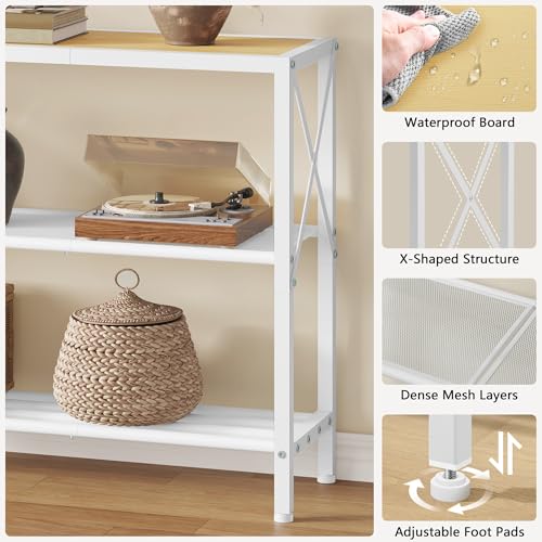 Hoctieon Industrial Console Table, 3 Tier Entryway Tables, Hallway Desk, Narrow Sofa Tables with Shelves, Entrance Table for Entryway, Living Room, Foyer, Hallway, Office, Oak Beige - color: Oak Beige