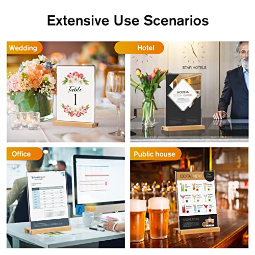 MaxGear L/T Shape Acrylic Sign Holder, 8.5 X 11 Clear Table Display Stand with Wooden Base, Flyer Menu Holder Photo Frames Paper Stand for Office, Wedding, Restaurants, Hotels 6 Pack - size: 8.5''x11'', style: 6 Pack