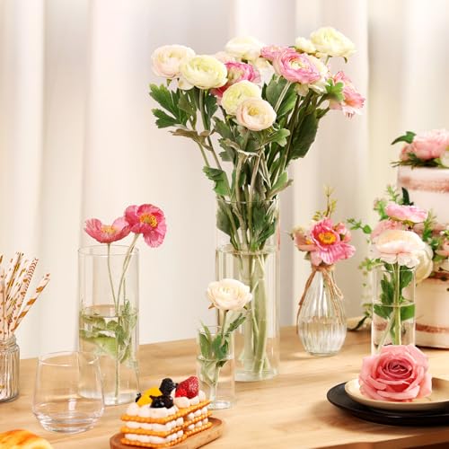 Fixwal 4pcs Clear Glass Cylinder Vases, 4, 6, 8, 10 Inch Tall Cylinder Vases for Centerpieces, Glass Flower Vase Floating Candle Holder Vase for Table Shelf, Party, Wedding, Home Decor - size: 4pcs