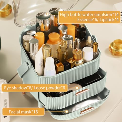 CANITORON Makeup Organizer,Skincare Organizer with 2 Drawers and Transparent Cover,Cosmetic Display Case for Vanity Organizer and Bathroom Countertop Storage.(Sage Green) - color: Sage Green