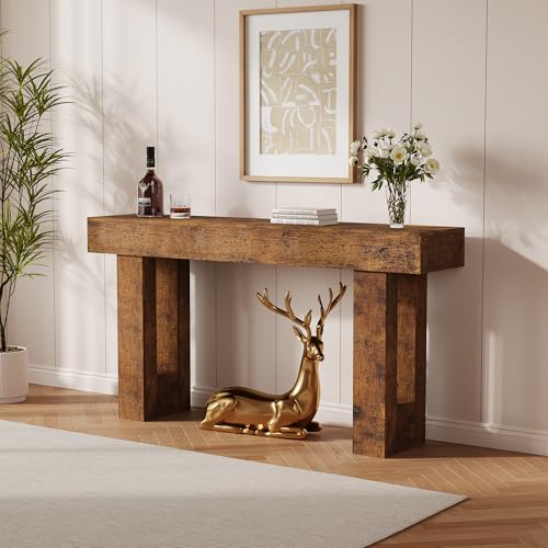 GarveeTech 63" Console Table for Entryway, Narrow Sofa Table Behind Couch, Wooden Hallway Table for Living Room, Foyer Entry Table - color: Brown-63 Inches