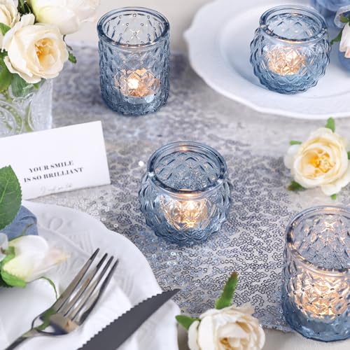 DARJEN Blue Votive Candle Holders Set of 36- Round Candle Holders Bulk, Glass Candle Holder for Wedding Home Decoration, Tea Lights Candle Holders for Wedding Shower, Party & Gift - color: Blue, size: 36 Pcs
