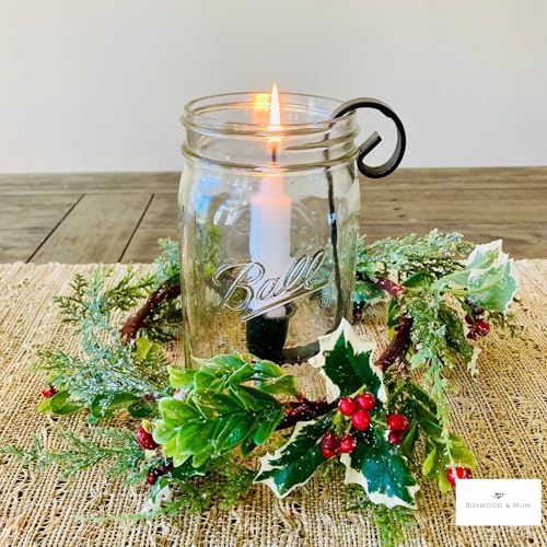 Rustic Mason Jar Candle Holder Inserts - Set of 2 Wrought Iron Hook for Taper Candles - Farmhouse Wedding Centerpiece, Christmas Candle Gift, Vintage Cottage Decor