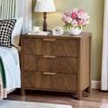Fluted Nightstand, 23.7'' Wide Night Stand with 3 Drawers, Mid-Century Modern Bedside Table with Handles, Wood End Table for Bedroom, Walnut - color: Walnut