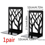2 Pieces Black Book Ends for Shelves, Modern Tree Design Decorative Bookends, Non-Slip Heavy Duty Metal Book Stopper - 7 x 4.7 x 3.5”