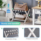 SMIBUY Luggage Rack, Foldable Bamboo Suitcase Stand with Storage Shelf for Guest Room, Bedroom, Hotel, Heavy-Duty, 1 Pack (White) - color: White