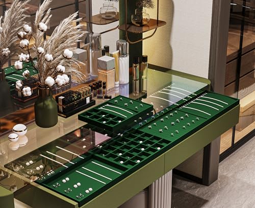 24 Girds Velvet Jewelry Ring Tray Earring Organizer Tray Jewelry Organizer Display Trays for Ring Earrings Storage (Green) - size: 24 Grid for Earring/Ring