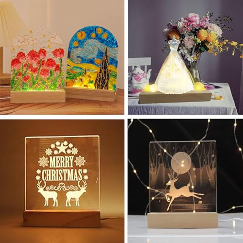 4Pcs 6“ Wooden LED Light Display Stand Base,Rectangle Wood Led Light Base Wooden Lamp Base for Display Photos Acrylic Pictures Plexiglass Crystal Resin Craft Art -Warm Light - color: Warm Light, size: 4PC 6"