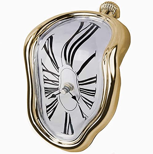 Melting Clock Dali Melted Clock Gift Decor Art Inspired Wall Clock Twisted Shelf Hanging Surrealist for Decorative Shop Office Home Desk Roman Gold… - color: Roman Gold