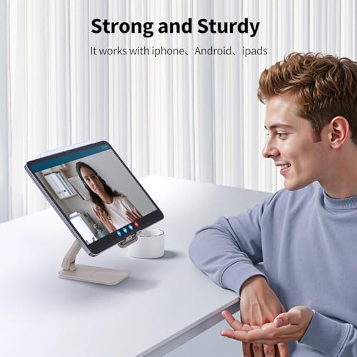 iWALK Magnetic Cell Phone Stand for Desk, Angle and Height Adjustable Mobile Phone Holder, Foldable Magnet Stand for iPhone 17 16 15 14 13 12 Pro Max and iPad, Cell Phone Holder, Light Brown - color: LightBrown