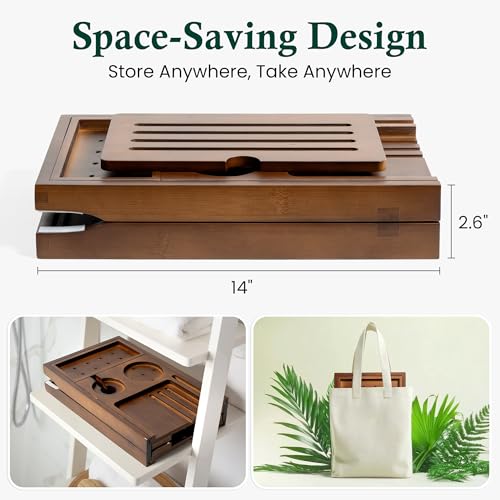 Bamboo Bathtub Tray, Bath Caddy with Wine Glass Holder, Phone Dock & Book Stand | Hands-Free Reading & Ultimate Spa Relaxation Experience-Brown - color: Modern Brown Bamboo