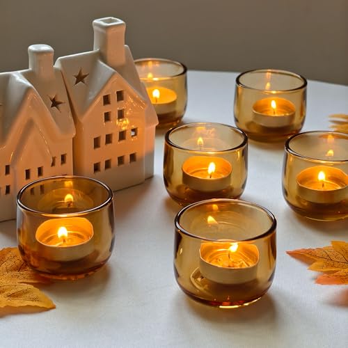 Gurfuy Glass Votive Candle Holders 6 Set - Tealight Candle Holder for Festival Wedding Propose Parties Holiday Table Centerpiece Shelf Decoration Fall Home Decor Amber - color: Amber