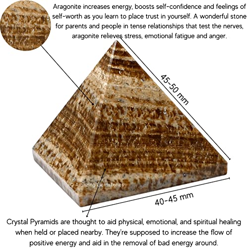 Amazing Gemstone Aragonite Pyramid Crystal Healing Stones - 2" Great Pyramid Figurine of Natural Stone Pyramid for Meditation, Reiki, Chakra Balancing and Crystal Pyramids Grid - color: Aragonite