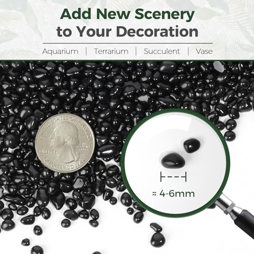 T4U Tumbled Chips Stones Crushed Black Gravels 2 LB, Irregular Shaped Natural Rock Pebbles, DIY Polished Rocks for Potted Plant, Bonsai, Vase Fillers Aquarium Decoration, Aquarium Gravel Rocks - color: Black, size: 2 LB