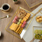 FOCUSLINE 8 PCS Plastic Serving Trays for Party, Clear and Gold Rim Serving Platters and Trays, Premium Plastic Fruit Tray, Disposable Platters for Cupcake, Dessert, Appetizers - color: Clear
