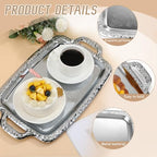 STOBAZA Silver Serving Tray, Metal Coffee Table Ottoman Tray with Handles, Rectangle Butler Plate for Breakfast in Bed, Table Decor - 15.3X9X0.67inch