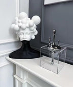 Modern Abstract Resin Sculpture, Black and White Bust with Bubble Crown Design, Contemporary Art Decor