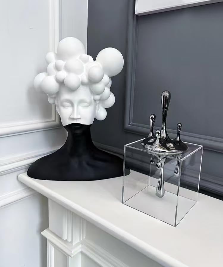 Modern Abstract Resin Sculpture, Black and White Bust with Bubble Crown Design, Contemporary Art Decor
