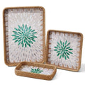 Set of 3 Rattan Serving Trays with Mother of Pearl Inlay – Handwoven Boho & Modern Farmhouse Decor for Kitchen, Bathroom, Coffee Table & Ottoman - style: Rattan Trays with Mother of Pearl Inlay