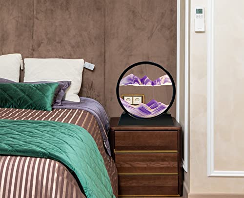 HYUGF Moving Sand Art Picture Decor, 3D Deep Sea Sandscape Liquid Motion, Round Glass Frame Display Flowing Sand Relaxing Gift for Kids Adults Home Office Work Desktop Decoration Toy (Purple, 7") - color: Purple, size: 7 inches