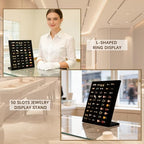 Homeanda Ring Display Tray - 50 Slot L-Shaped Velvet Jewelry Display for Earrings and Rings (Black) - style: A.L-Shaped-Black
