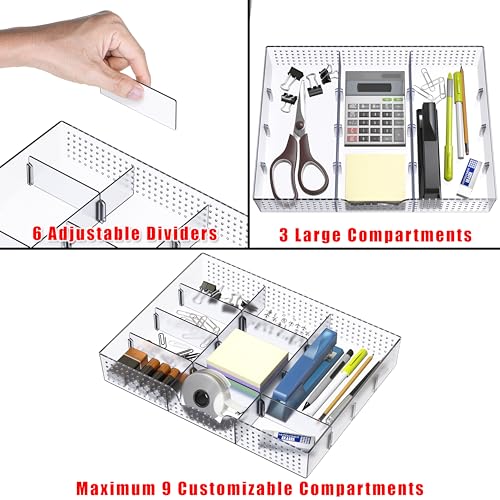 Simple Houseware Drawer Organizer Tray with 9 Adjustable Compartments, Clear - color: Clear, size: 1 Pack
