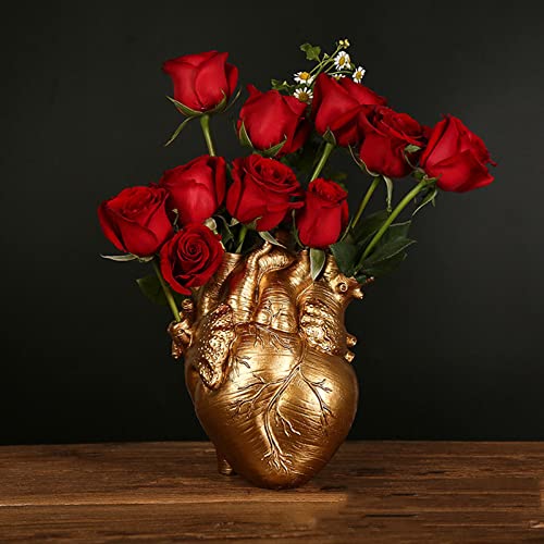 Vase Flower Vases Heart Shaped Decor Resin Flower Pot Modern Unique Nordic Art Style Decorative Vase for Home Wedding Gift Desktop Living Room Decoration - Gold - color: Golden