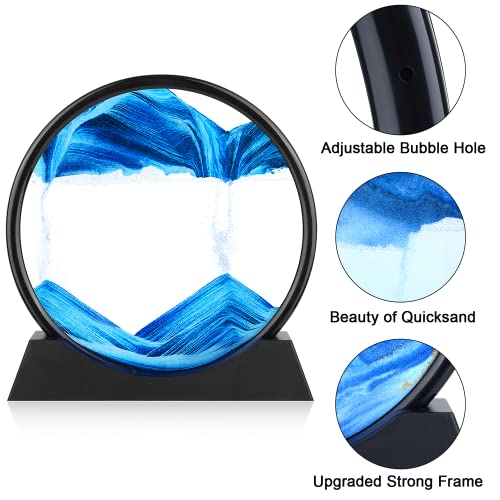Moving Sand Art Picture - 3D Quicksand Painting Decor - Round Glass 3D Deep Sea Sandscape - Relaxing Decoration for Home,Office,Desk,Mantle,Bookshelf,Room- (Blue, 7 in) - color: Blue, size: 7"