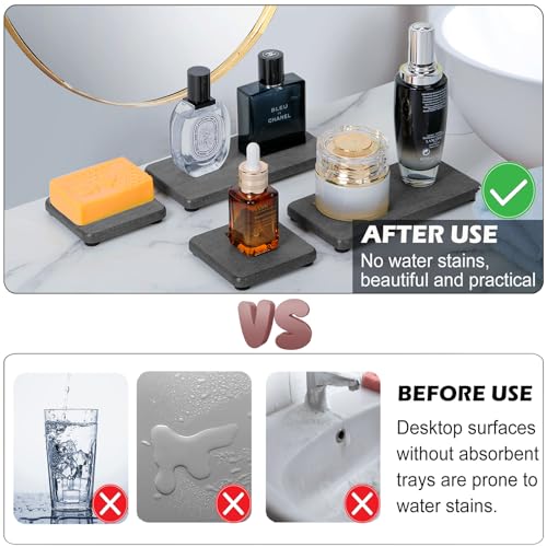 4PCS Water Absorbing Stone Tray, Quick Drying Diatomite Stone Sink Tray, Water Absorbent Diatomite Coasters Used for Hand Soap Dispenser Toothbrush Sponges Holders in Bathroom Counter and Kitchen Sink - color: Dark Gray