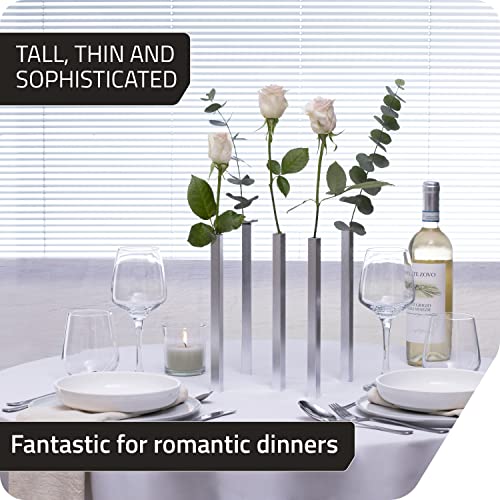 PELEG DESIGN Magnetic Bud Vase Set (Silver) - Unique Home Decor Gift & Modern Table Centerpiece - 5 Aluminum Single Stem Vases - 9.4" Tall Gravity Defying Decor