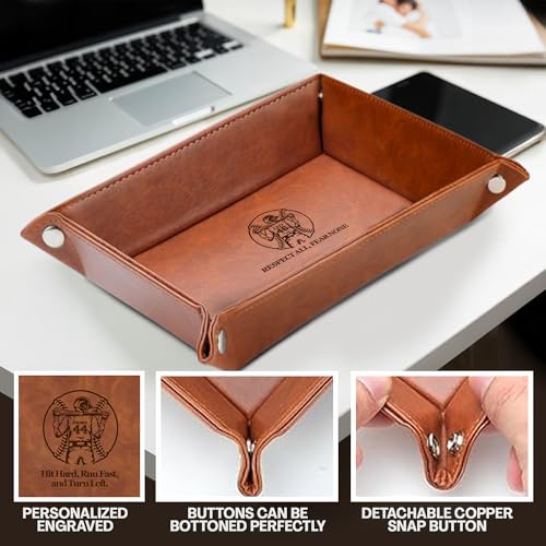 Personalized Baseball Leather Valet Tray with Engraved Name – Custom Nightstand Organizer for Men, Perfect Dad Birthday Gift Idea for Husband, Boyfriend or Father’s Day - style: Baseball