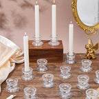 24Pcs Glass Candlestick Holders, Clear Glass Window Candle Holders for Dining Room Decor, Bulk Modern Small Candle Stick Candle Holder Short for Centerpiece Wedding Table Dinner Party Decor