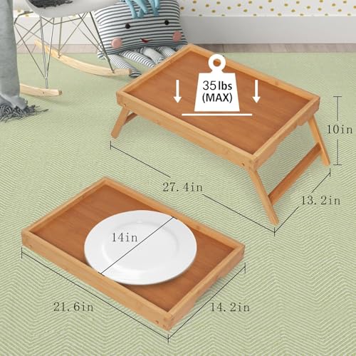 Artmeer Bed Tray Table with Folding Legs,Bamboo Breakfast in Bed for TV Table, Laptop Computer Tray,Eating,Snack Tray(Bamboo) Extra-Large Size - color: Bamboo, size: X-Large