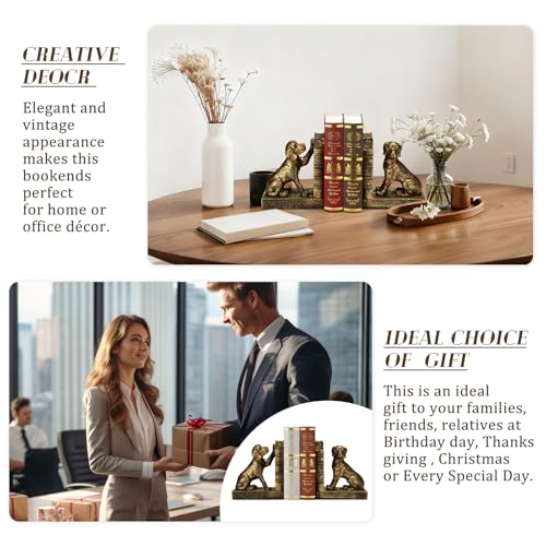 Tatuo 2 Pcs Decorative Dog Bookends for Shelves, Vintage Old-Money Book Ends for Heavy Books Labrador Dog Animal Stopper Retriever Statues with Anti-Slip Base for Book Lover Home Office Bookshelf - style: Dog