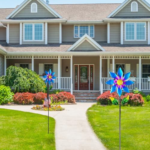 14'' Wind Spinners Outdoor, Flower Metal Garden Wind Spinners Outdoor, Kinetic Wind Sculptures & Spinners for Yard Garden Lawn Decor (Blue) - size: 14'' Blue