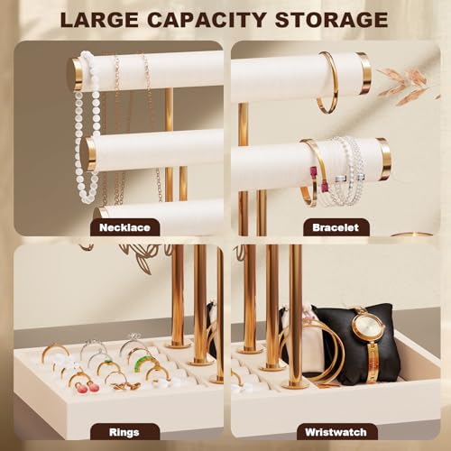 Abiglifty 3 Tier Necklace Holder Display, Jewelry Organizer, Jewelry Stand, Bracelet Display, Necklace Organizer, Bracelet holder, Jewelry Display for Necklace, Watches, Rings, Beige - color: Beige