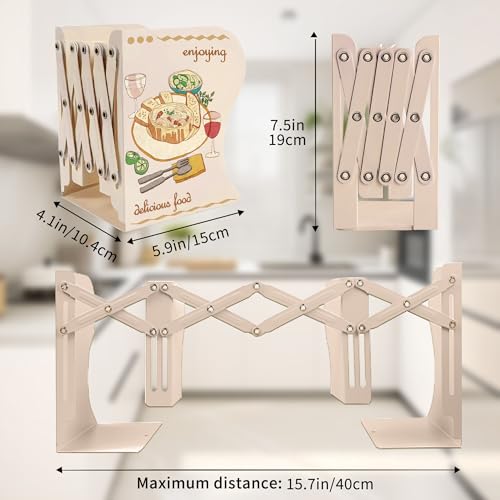 Cookbook Bookends, Kitchen Bookends, Adjustable Metal Book Ends for Shelves Decorative, Unique Design for Heavy Books, Non-Skid Book Holder for Kitchen Housewarming Cooking Lover Gifts (White 1) - color: White 1