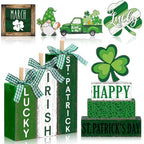 Vercraft 11 Pcs St. Patrick's Day Table Decorations Shamrocks Tiered Tray Home Decor Irish Centerpiece Decorative Wood Books Table Top Decor Clover Wooden Sign for Party Supplies - style: Shamrocks