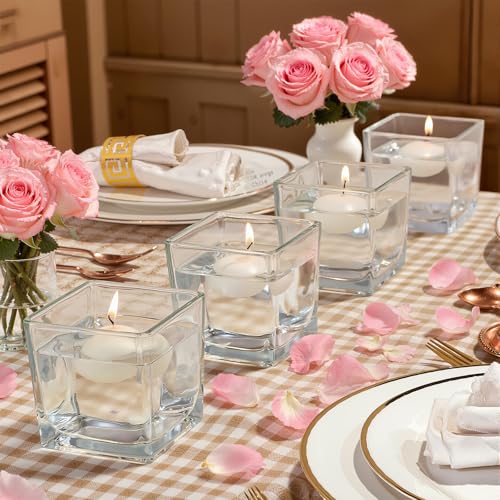 CONNOO 9 Pack Square Glass Vase 4" x 4" x 4", Clear Bulk Flower Vases for Centerpieces, Square Glass Cube Vase Floating Candle Holders for Wedding Party Home Decor - size: 9 Pack 4 Inch