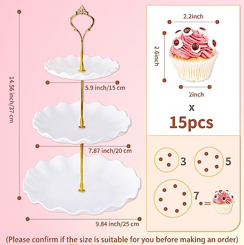 BACUTHY 3 Tier Cupcake Stand Holder, Plastic Cup Cake Stand Towel with Tiered Serving Tray for Cupcakes, Donuts, Fruits and More, White (White) - color: White