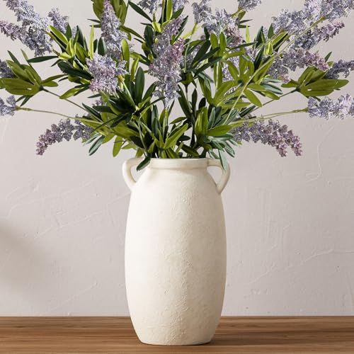 Dobbyby Ceramic Flower Vase 12 inch Farmhouse Rustic Vase Decorative Pottery Terracotta Tall Vases for Home Decor Table Mantle Fireplace Living Room Bathroom Wedding Centerpiece(Large-White) - color: L-antique Off White